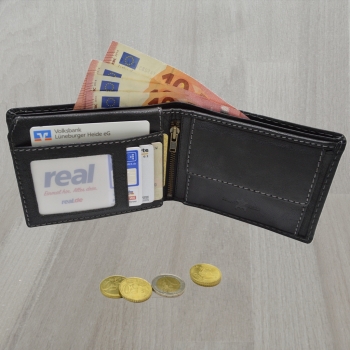 Herren Geldbörse Schwarzes Leder Portemonnaie Lozano